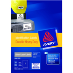 Avery L6013 Labels Heavy Duty 1UP A4 Silver 20 Pack