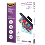 Fellowes Pre Punched Laminating Pouch Gloss 80micron A4 Clear 100 Pack