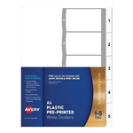 Avery Dividers Plastic 1to5 Tabs A4 White Set