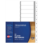 Avery Dividers Plastic 1 to 10 Tabs A4 White Set