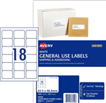 Avery General Use Labels 18Up White 100 Pack