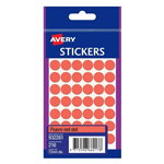 Avery Stickers Dot Fluoro Red 216 Pack