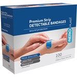 AeroPlast Premium Detectable Bandages Extra Wide Strips Blue Box 100