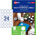 Avery Multi Purpose Labels 24Up Round 40mm Clear 10 Pack