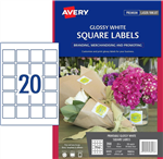 Avery L7124 Labels Square 20UP Glossy White 10 Pack