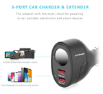 Gorilla Power Dual Port QC30 Car Charger and Cigarette Lighter Extender